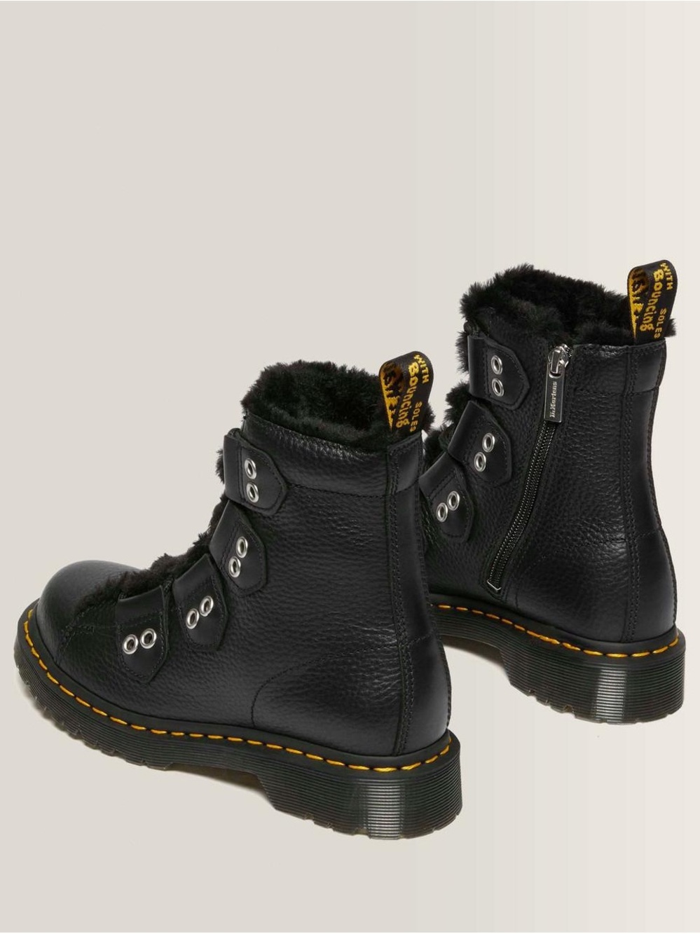 Dr. Martens Black Leather Lace-Up Fur-Trim Boot - Picture 6 of 10